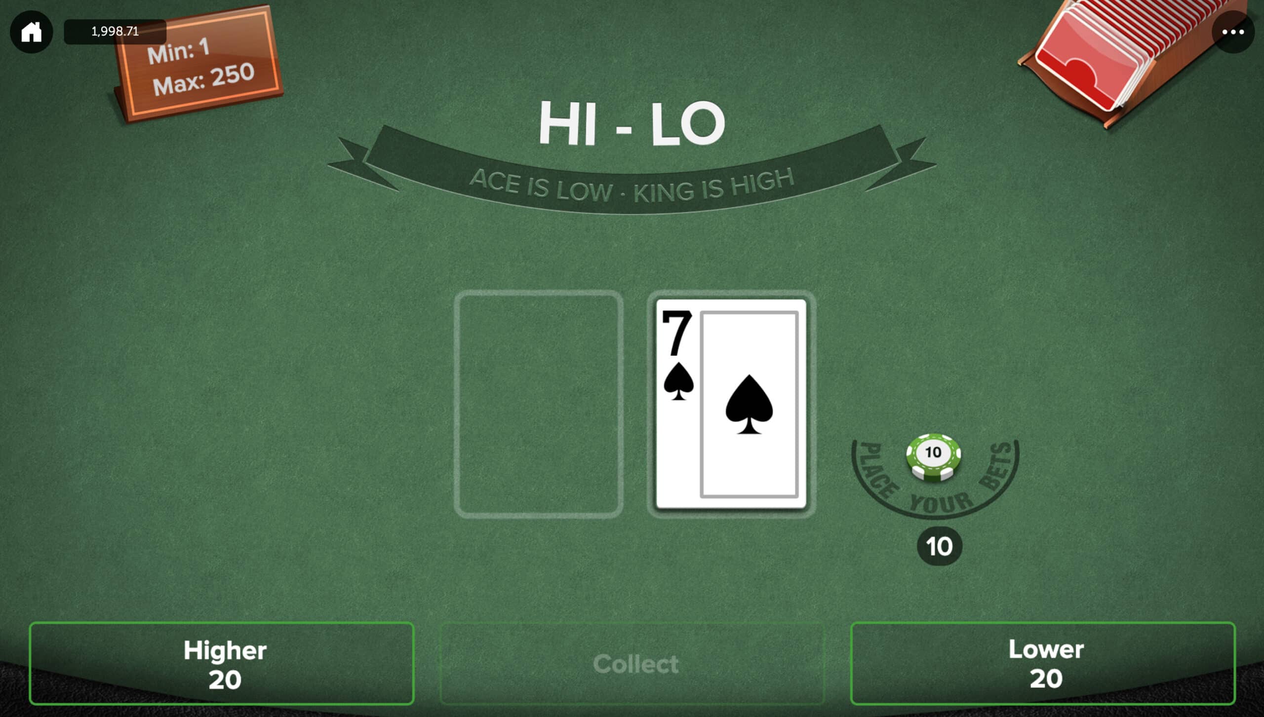 Hi-Lo on hard rock bet