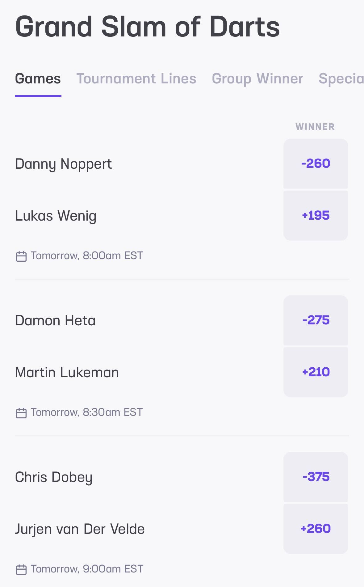 Grand Slam of Darts odds at Hard Rock Bet